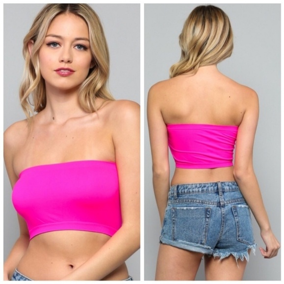 ποΈππNeon Pink Bandeau Crop Tube Topπ - Picture 7 of 7
